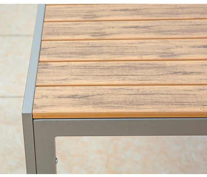 outdoor anti-corrosive aluminium alloy frame plastic wood table for six people garden courtyard