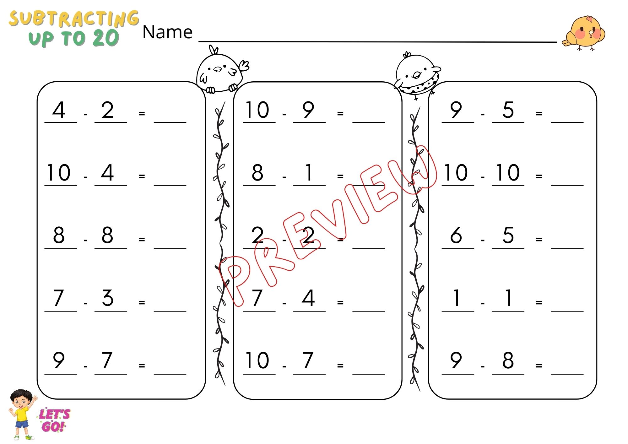 🍀ไฟล์ ใบงาน แบบฝึกนับตัวเลขระบายสี และการลบเลขผลลัพธ์ไม่เกิน 20 สำหรับเด็กระดับ เตรียมอนุบาล - อนุบาล 3🍀
