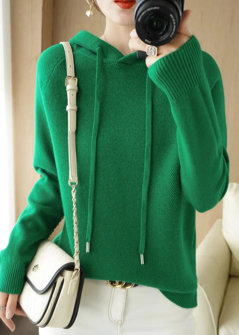 Hooded Sweater Woman Autumn Winter Long Sleeve Warm Bottoming Shirt Solid Casual Pullovers Knit Tops Korean Fashion Jumper