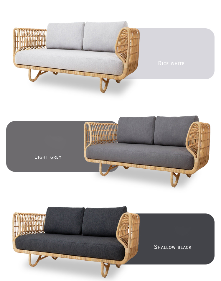 Rattan Outdoor Sofa Set with Glass Top Coffee Table and Cushions in Yellow