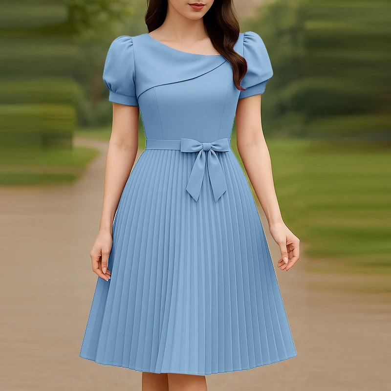 ZANZEA Blue Elegant Puff Sleeve Party Dress