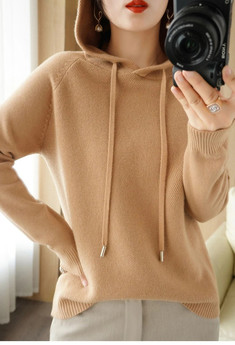 Hooded Sweater Woman Autumn Winter Long Sleeve Warm Bottoming Shirt Solid Casual Pullovers Knit Tops Korean Fashion Jumper