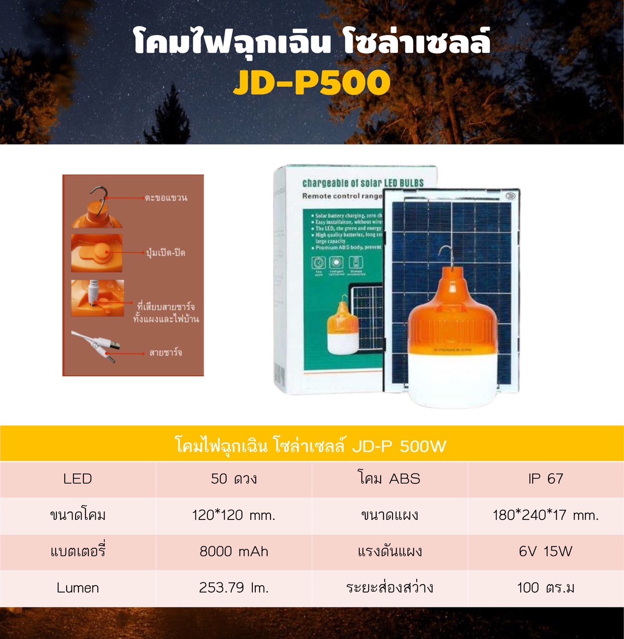 โคมไฟฉุกเฉิน รุ่น JD-P500