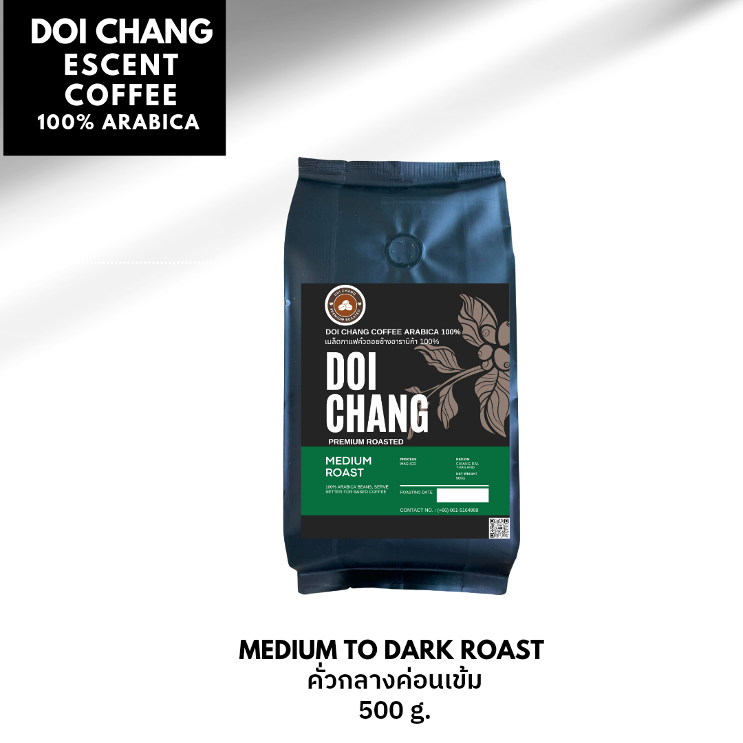 เมล็ดกาแฟอาราบิก้าดอยช้าง คั่วกลางค่อนเข้ม ขนาด 500 กรัม (Doi Chang Arabica Medium to Dark Roast 500 g.)