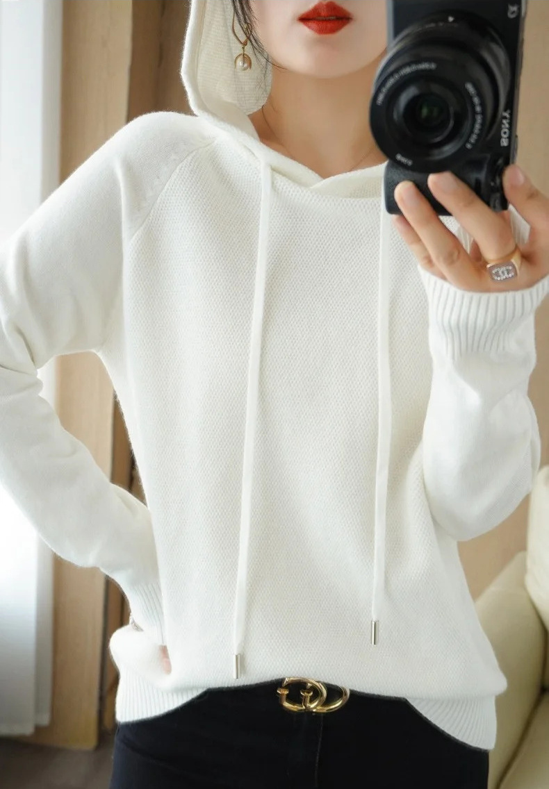 Hooded Sweater Woman Autumn Winter Long Sleeve Warm Bottoming Shirt Solid Casual Pullovers Knit Tops Korean Fashion Jumper