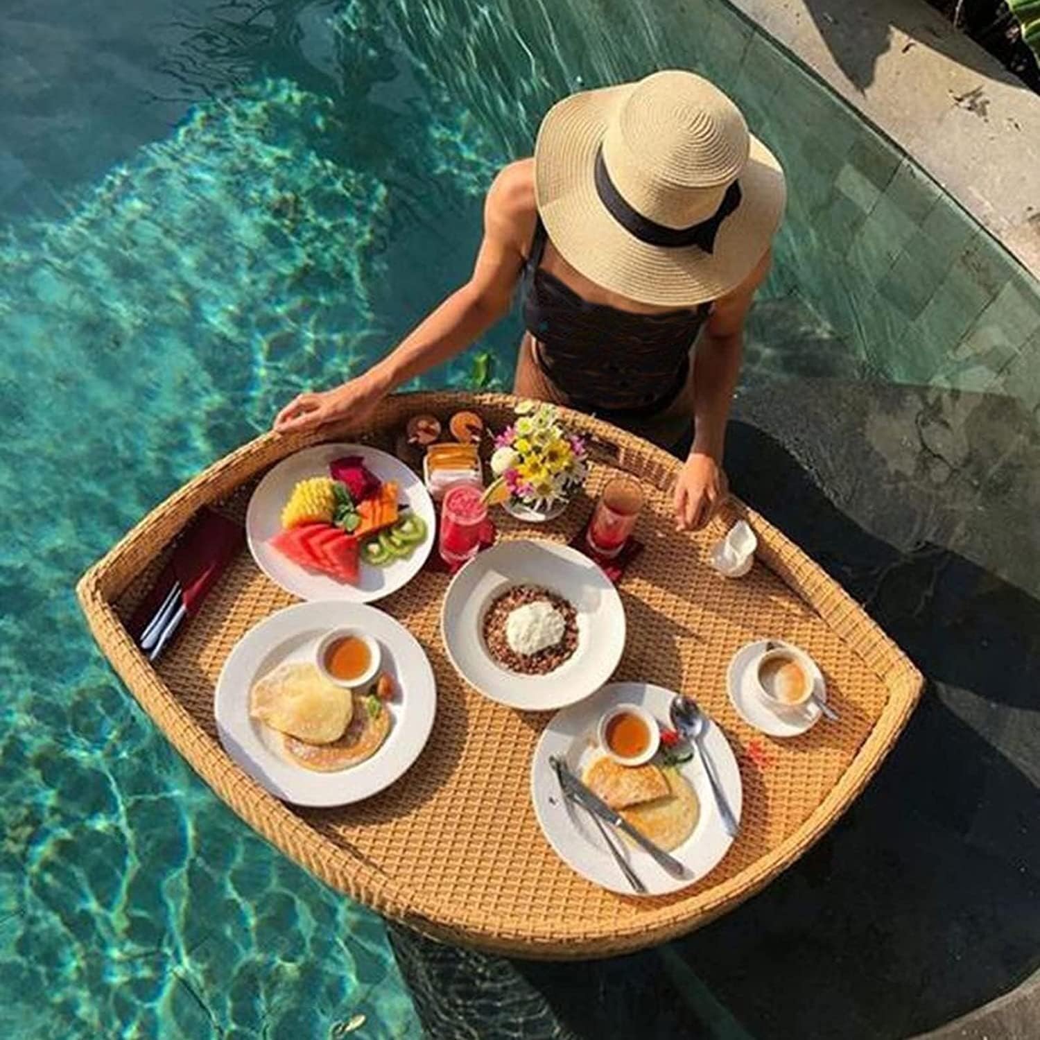 Factory plastic Rattan Pool Floating Tray For Serving Food on the Water - High Quality Rattan