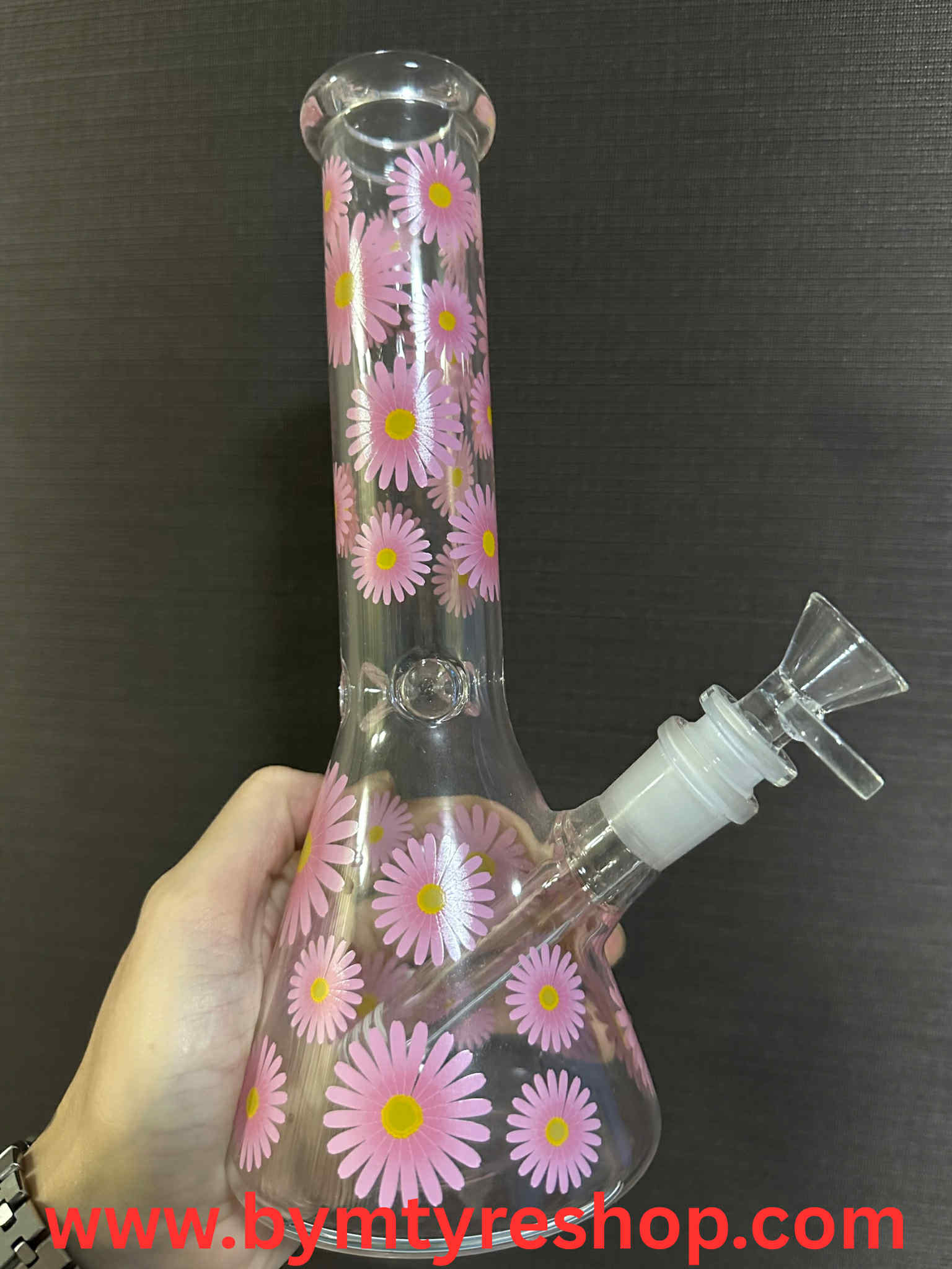 Glass Pink Blue Flower 26(cm.)