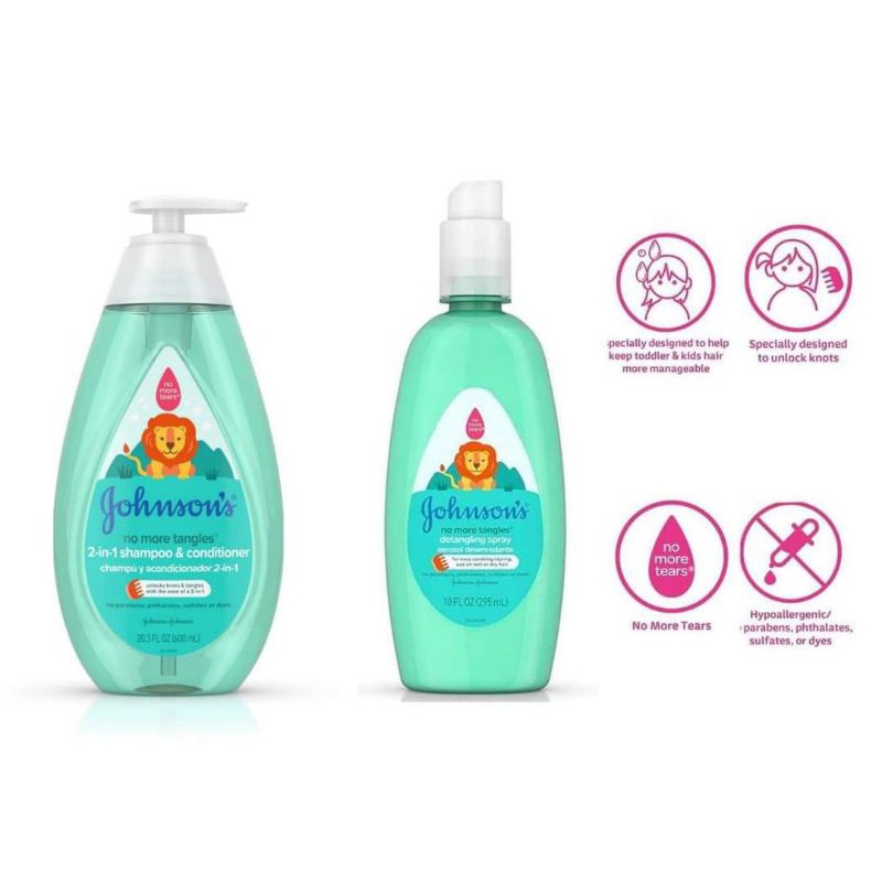 Johnson no more tangles 2 in 1 shampoo & conditioner แชมพู + ครีมนวดผม จอห์สัน นำเข้าจากอเมริกา