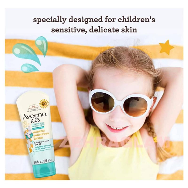 Aveeno Kids Continuous Protection Sensitive Skin Mineral SPF 50 Sunscreen ครีมกันแดดสำหรับเด็ก