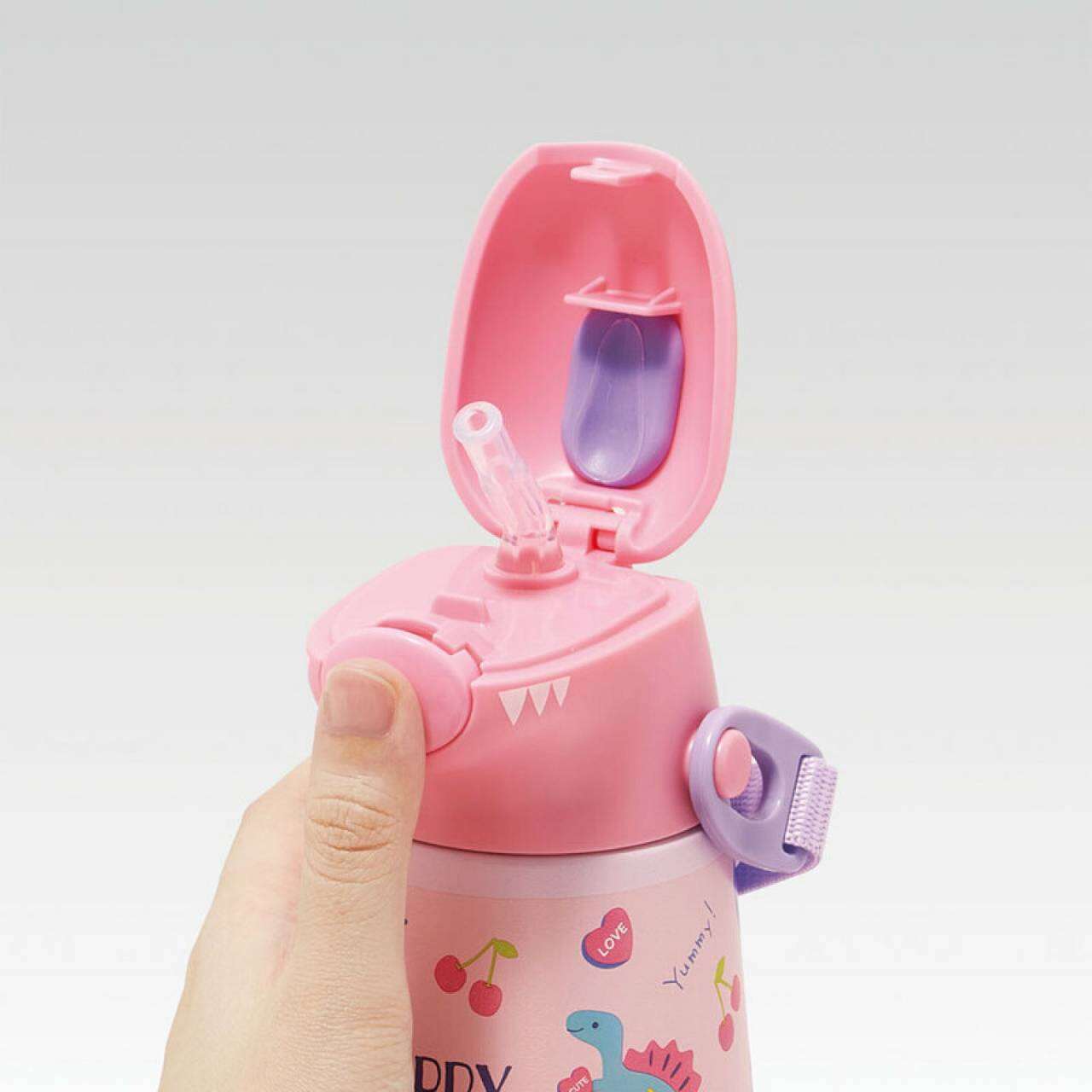 Skater - Die-cut stainless steel straw bottle ขวดน้ำแบบหลอดดูด เก็บความเย็นลายไดโนเสาร์ 3D ขนาด 370ml.