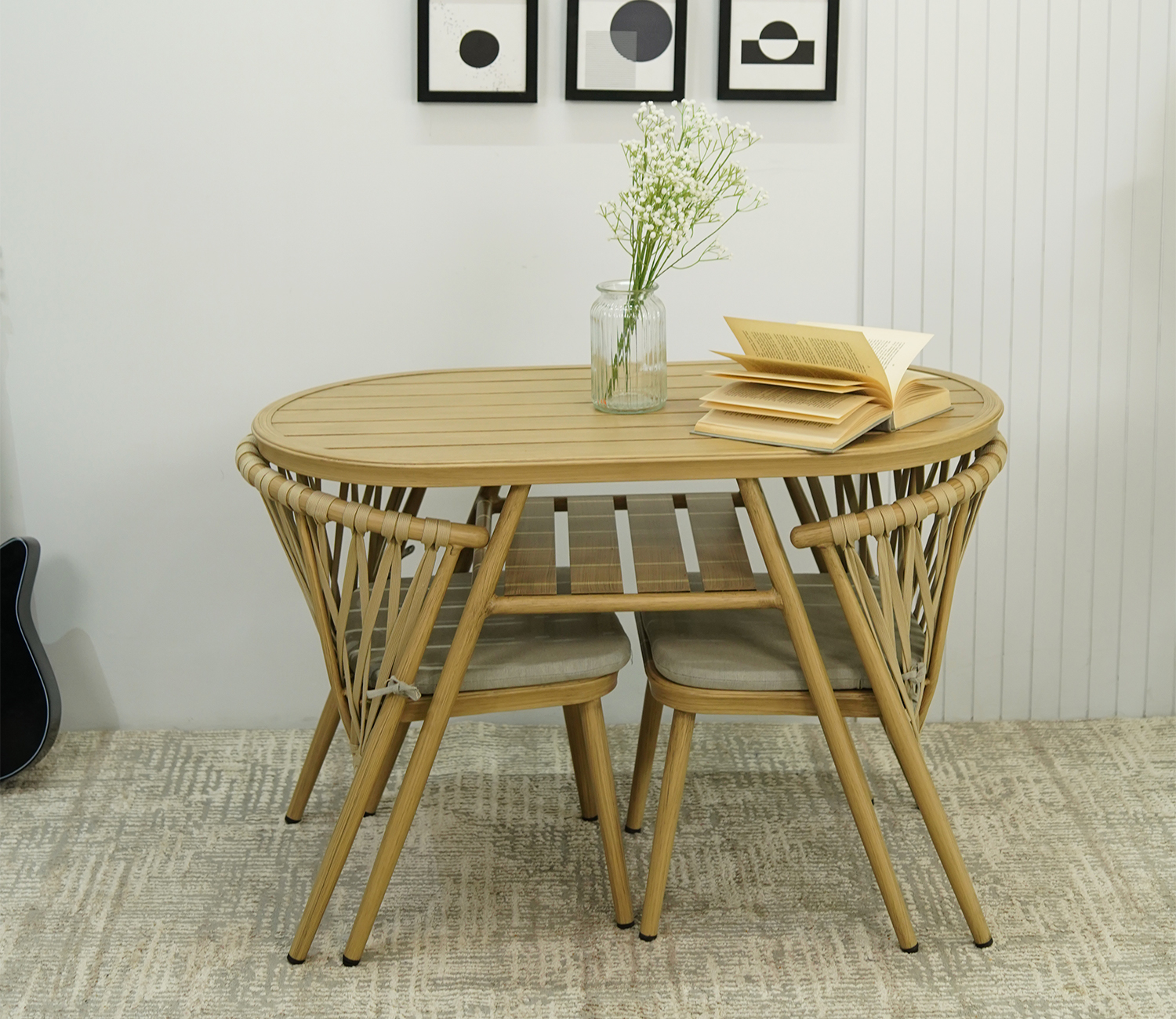 Save Place Fashion 3 Pieces Patio Restaurant Dining Furniture Waterproof Aluminium Out Door Garden Chair And Tables Set