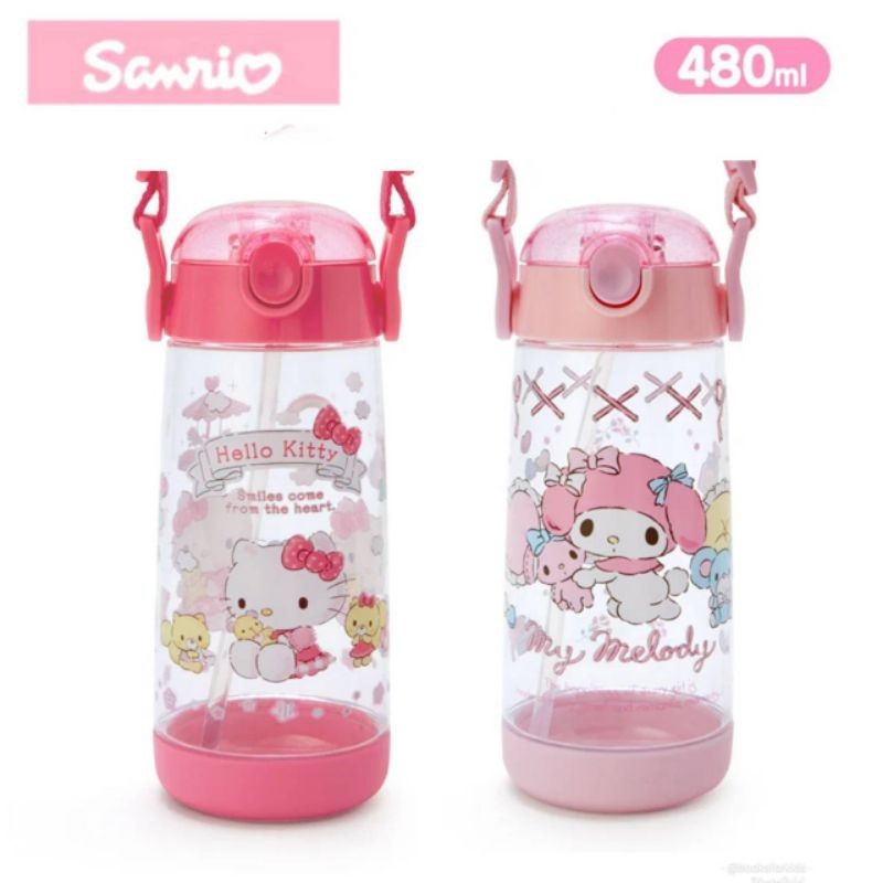 NEW Sanrio My Melody / Hello Kitty Clear Plastic Straw Bottle