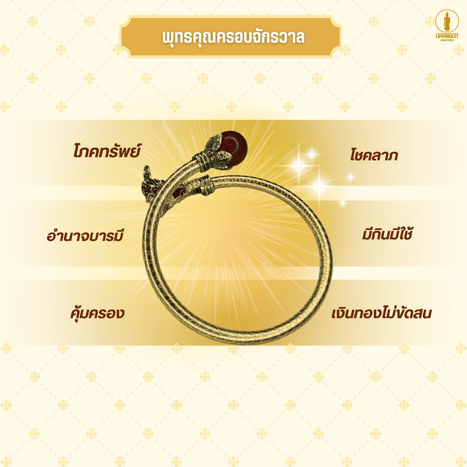 กำไลพญานาคหัวลูกแก้ว (ครูบาเดช) เลือกสีได้ เสริมบารมี โชคลาภ