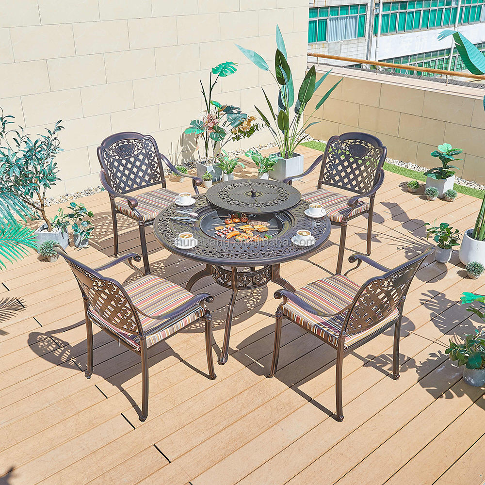 Multifunctional luxury outdoor furniture die casting aluminum bbq table and chairs in Restaurant