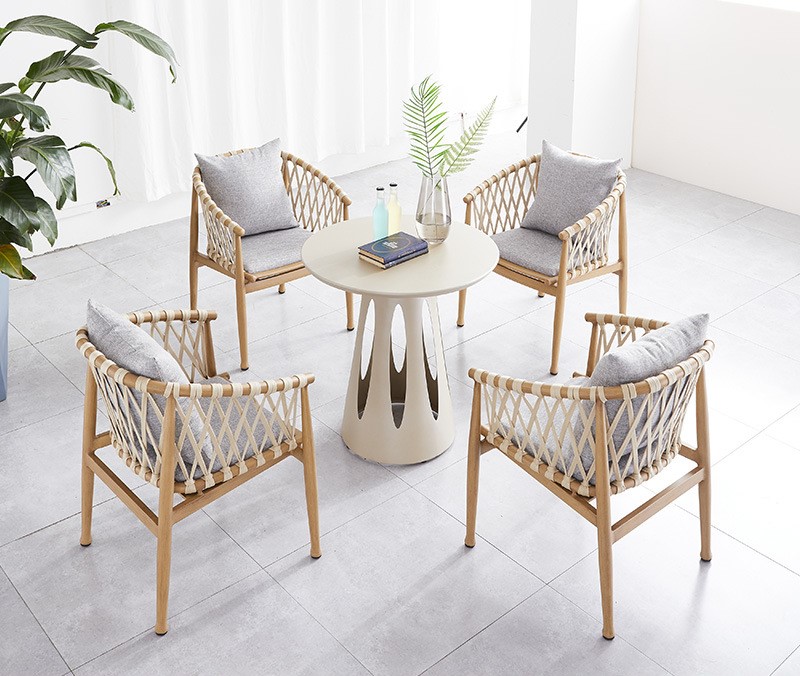 courtyard garden patio plastic wood Nordic extendable table outdoor leisure dining