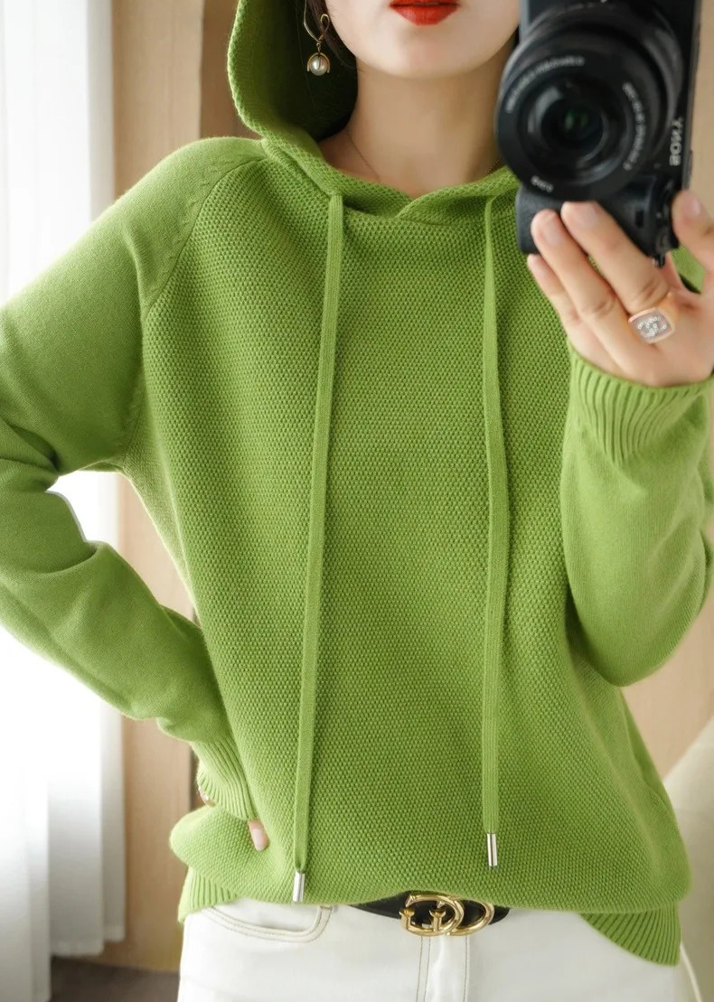 Hooded Sweater Woman Autumn Winter Long Sleeve Warm Bottoming Shirt Solid Casual Pullovers Knit Tops Korean Fashion Jumper