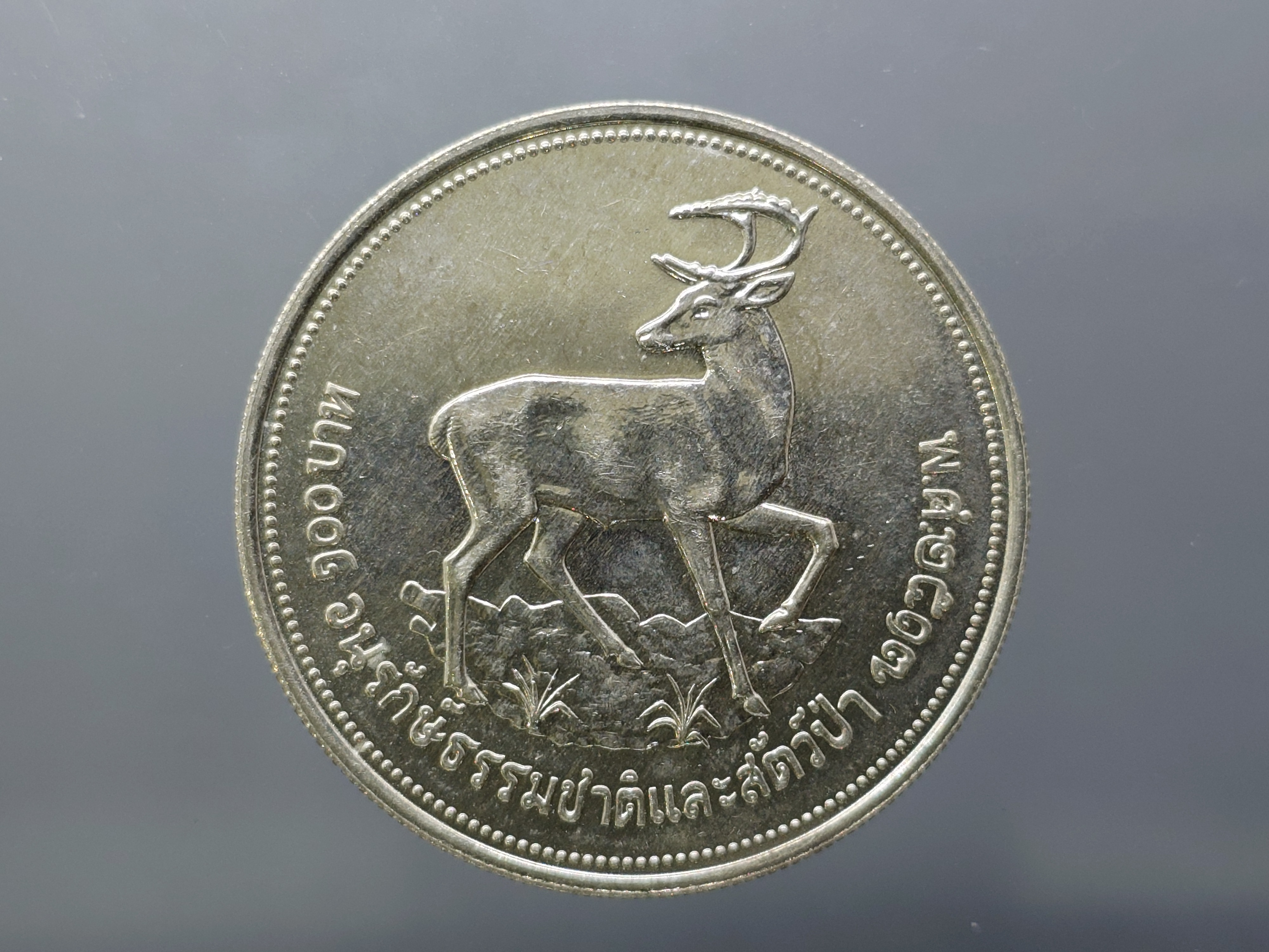 เหรียญเงิน 100 บาท ที่ระลึกอนุรักษ์ธรรมชาติและสัตว์ป่า (ละมั่ง) ปี2517