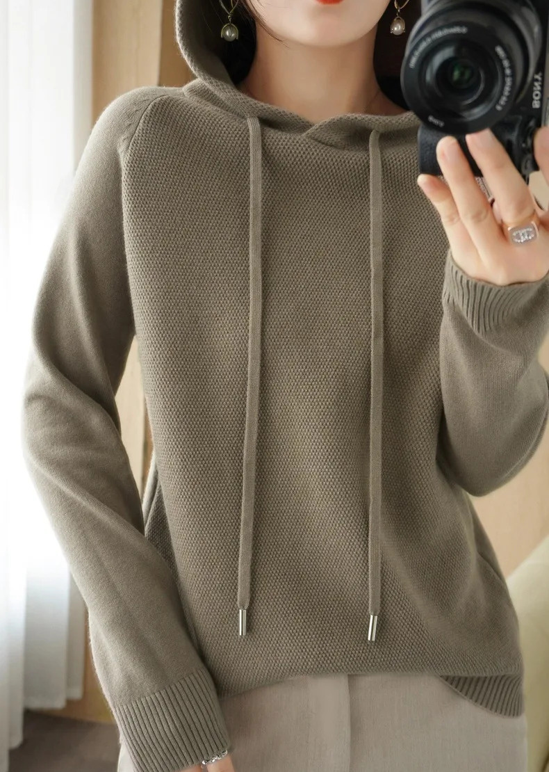 Hooded Sweater Woman Autumn Winter Long Sleeve Warm Bottoming Shirt Solid Casual Pullovers Knit Tops Korean Fashion Jumper