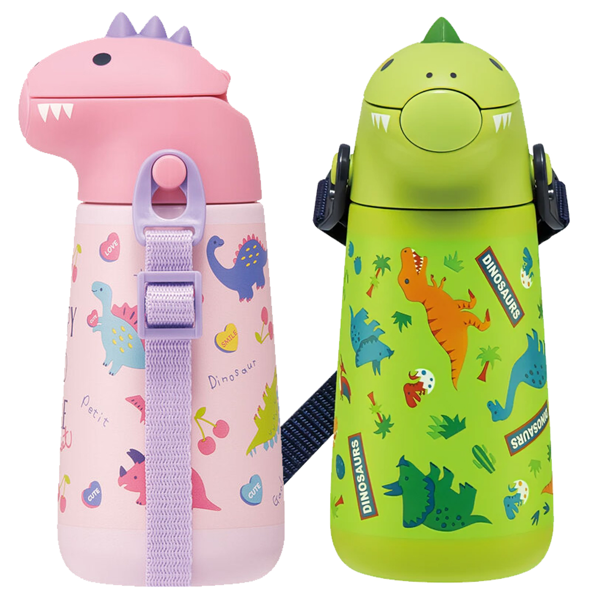 Skater - Die-cut stainless steel straw bottle ขวดน้ำแบบหลอดดูด เก็บความเย็นลายไดโนเสาร์ 3D ขนาด 370ml.