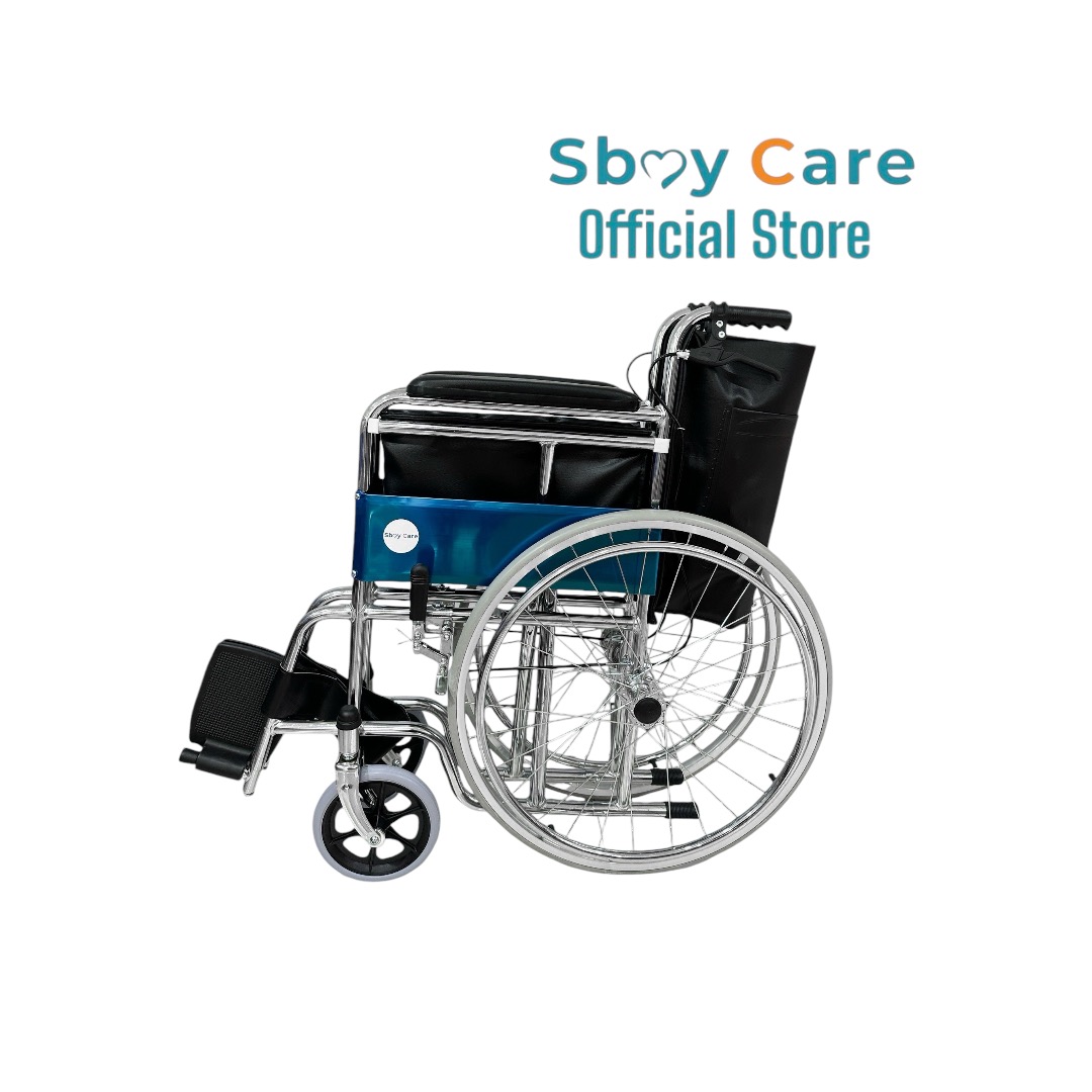 Sbay Care รถเข็นผู้ป่วยเหล็กชุบ มีเบรกมือ FY809