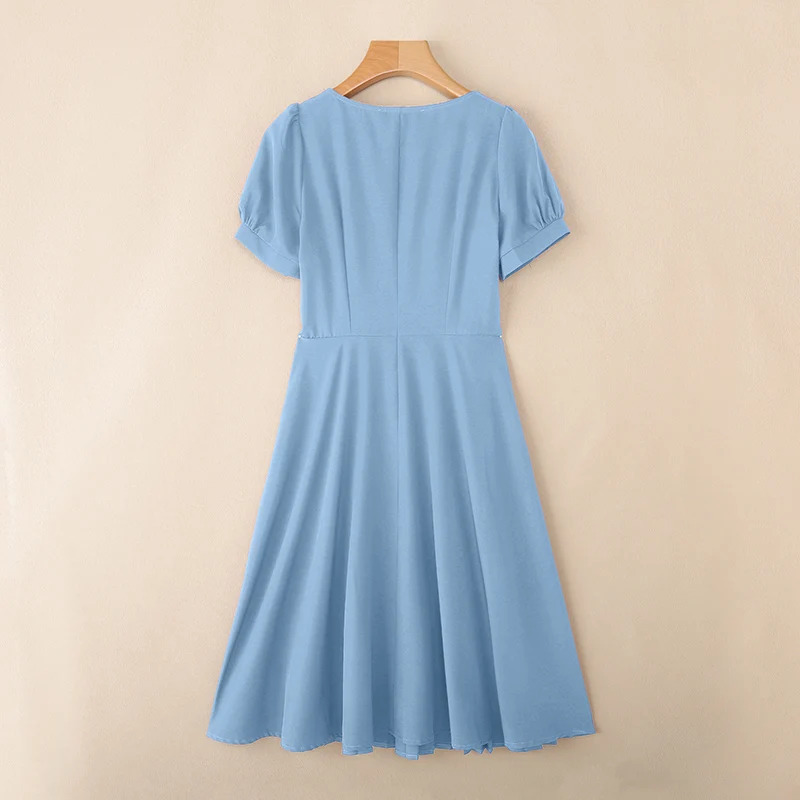 ZANZEA Blue Elegant Puff Sleeve Party Dress