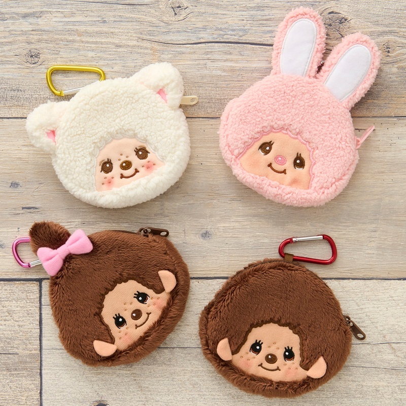 Monchhichi กระเป๋าใส่เหรียญแบบซิป มีห่วงคล้อง กระเป๋าพวงกุญแจม่อนชิชิ Mini pouch with carabiner