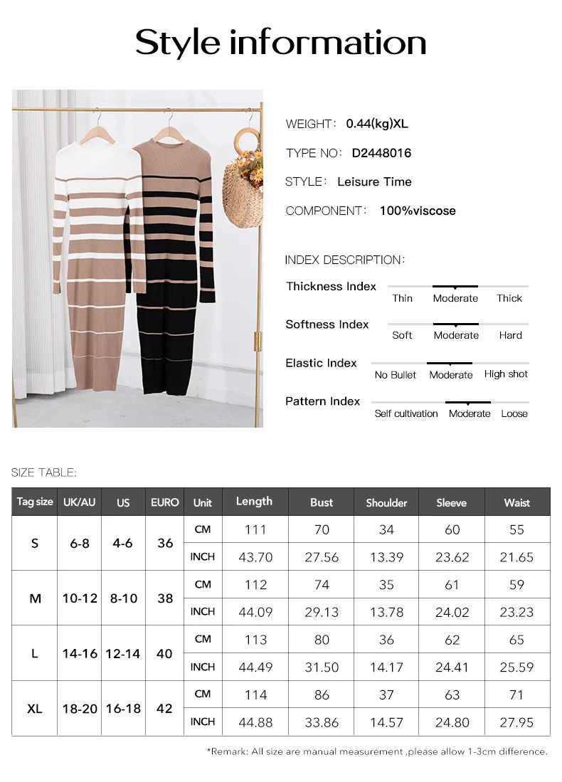 Office Ladies Knitted Dress Elegant Striped Print Slim Long-sleeved Dress 2025 Autumn Winter Fashion New