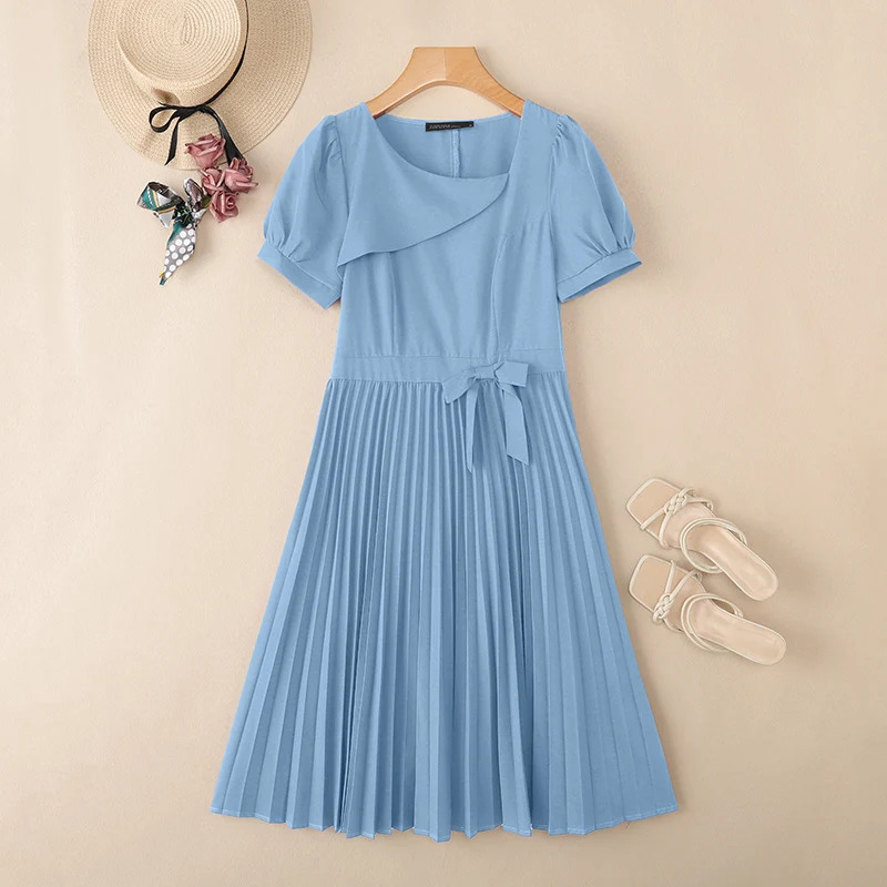 ZANZEA Blue Elegant Puff Sleeve Party Dress