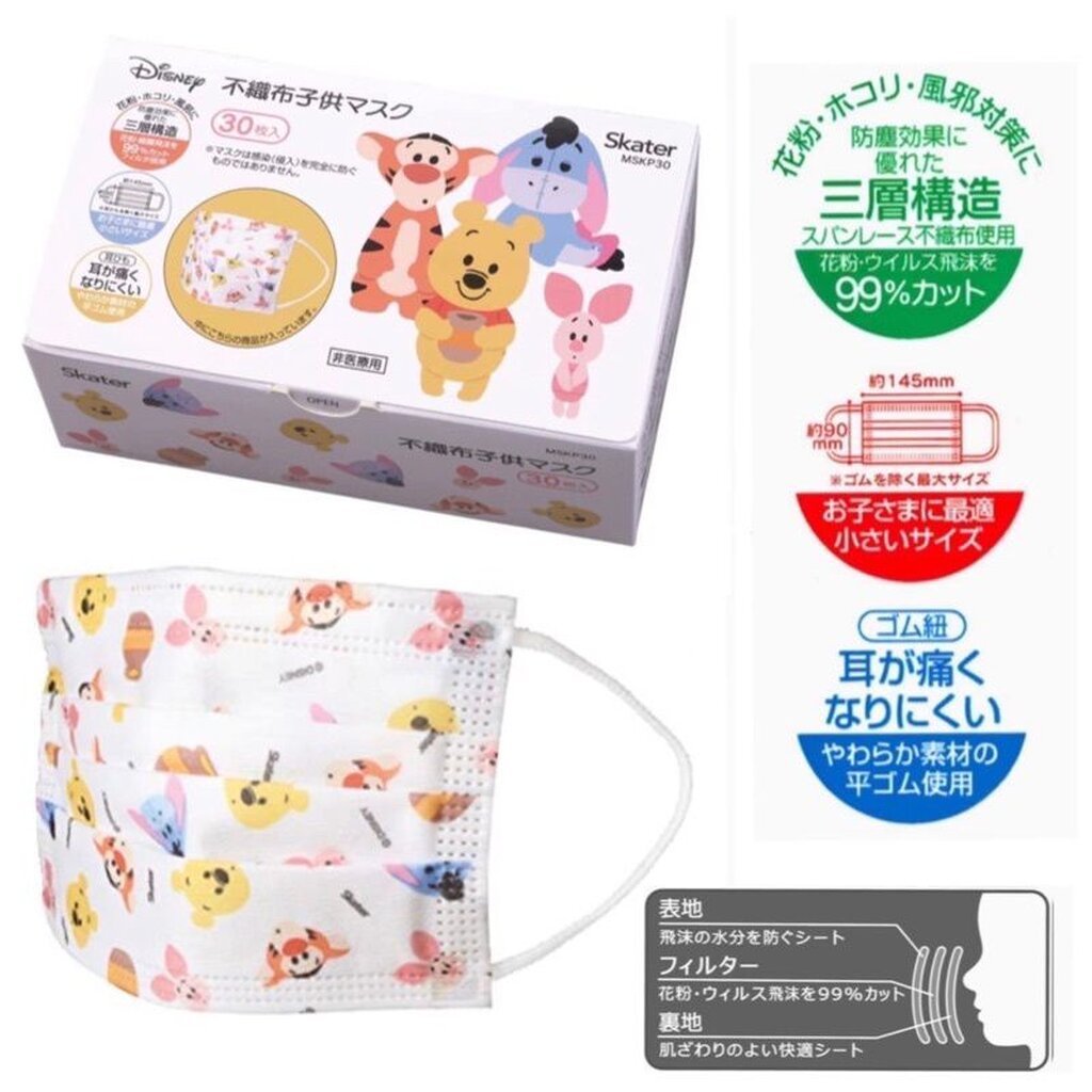 [SALES] Skater Mask หน้ากากอนามัยสำหรับเด็ก 4-10 ปี แบบ flat 30 ชิ้น Mask Children's Non-woven Character Pleated Mask