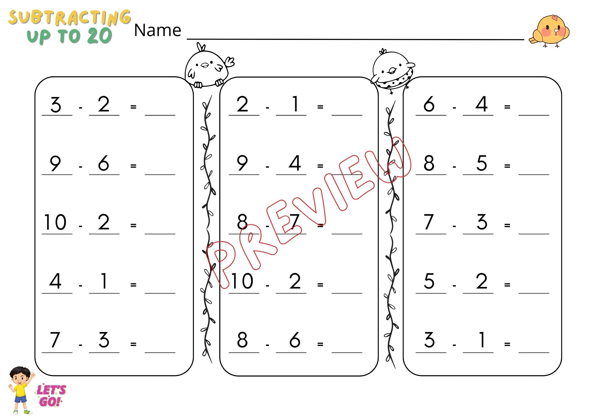 🍀ไฟล์ ใบงาน แบบฝึกนับตัวเลขระบายสี และการลบเลขผลลัพธ์ไม่เกิน 20 สำหรับเด็กระดับ เตรียมอนุบาล - อนุบาล 3🍀