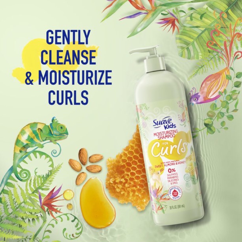 สูตรใหม่!! แชมพูสำหรับเด็กผมหยิก ฟู Suave Kids Naturals Shampoo Sulfate Free Shampoo for Kids Curls