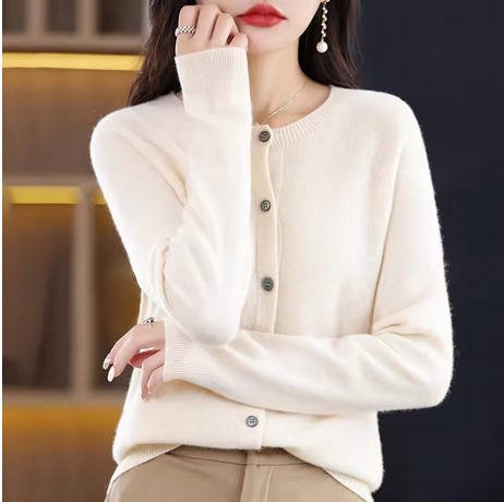 Knit Sweater Crewneck Cardigan Coat Autumn And Winter New Middle-Aged And Elderly Women's Fashion