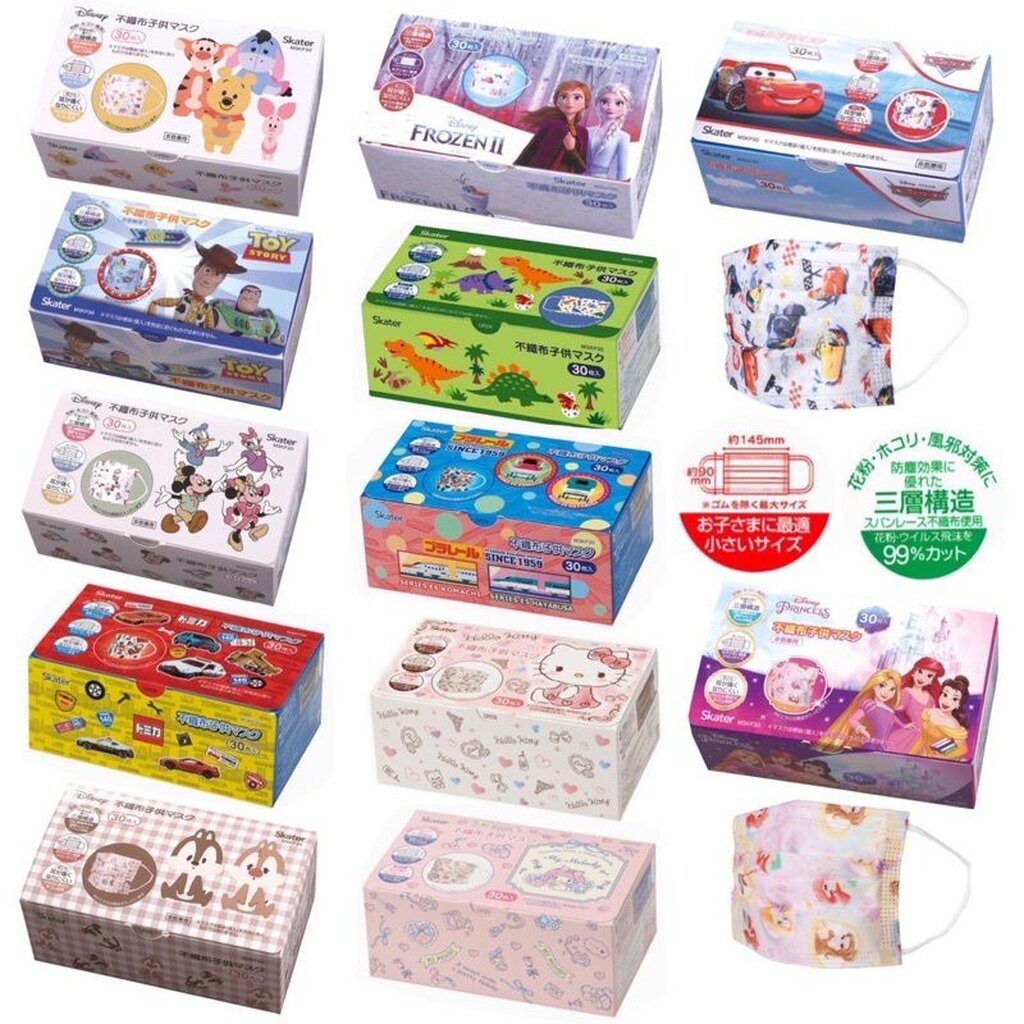 [SALES] Skater Mask หน้ากากอนามัยสำหรับเด็ก 4-10 ปี แบบ flat 30 ชิ้น Mask Children's Non-woven Character Pleated Mask