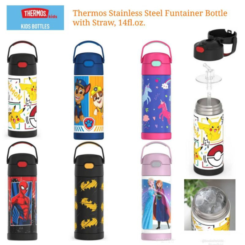 NEW!! Thermos Stainless Steel Bottle with straw 14 oz. ขวดน้ำสแตนเลสรักษาอุณหภูมิแบบหลอดดูด