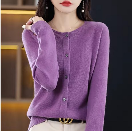 Knit Sweater Crewneck Cardigan Coat Autumn And Winter New Middle-Aged And Elderly Women's Fashion
