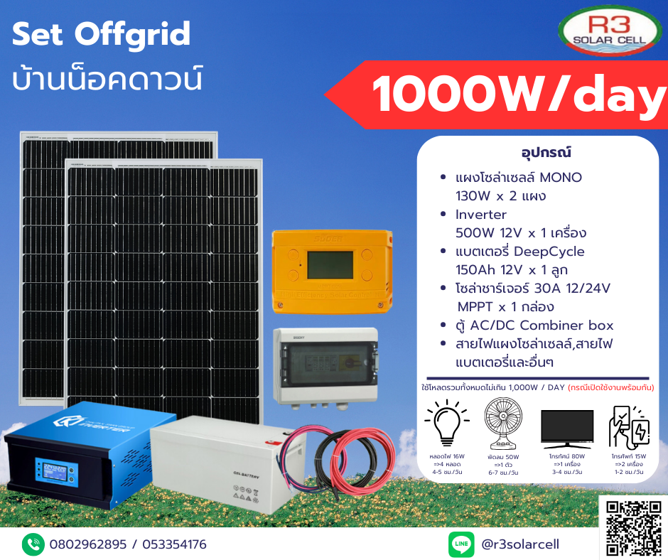 Set off grid บ้านน็อคดาวน์ ขนาด 1,000W /วัน