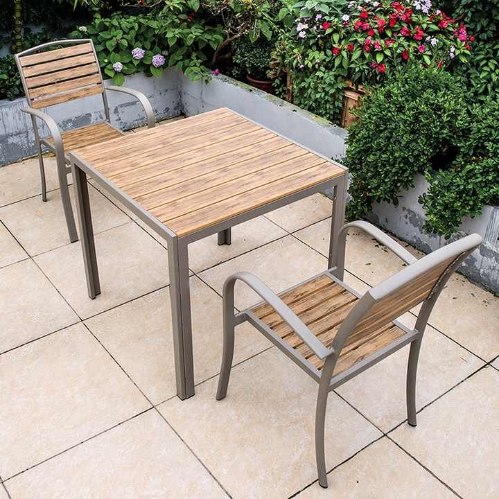 outdoor anti-corrosive aluminium alloy frame plastic wood table for six people garden courtyard