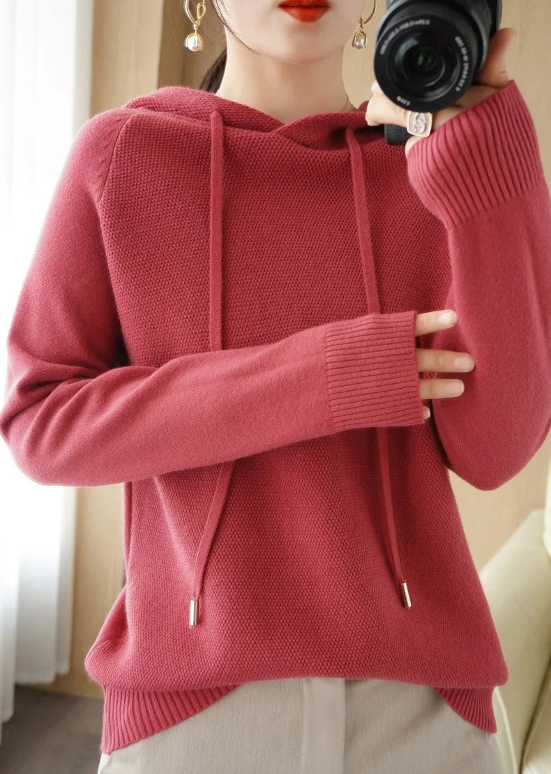 Hooded Sweater Woman Autumn Winter Long Sleeve Warm Bottoming Shirt Solid Casual Pullovers Knit Tops Korean Fashion Jumper