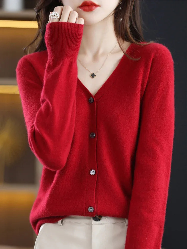 Women Cardigans V-neck Long Sleeve Knitted Outerwear Solid Thin Spring Autumn Sweaters Knitwears Korean Fashion Cardigans