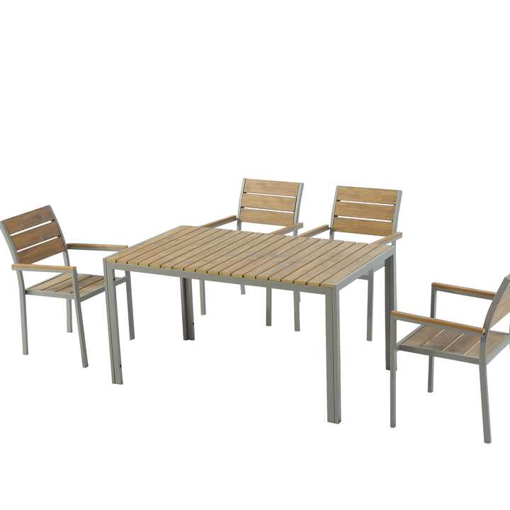 Outdoor rectangle Cast Aluminum Frame Plastic wood bars Camping Picnic Table and Chairs