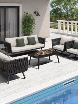 Outdoor Person Sofa Combination for Villa Balcony, Nordic Rattan Tea Table for Hotel Outdoor Courtyard Garden Leisure Furniture