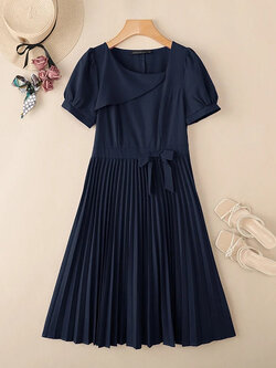 ZANZEA Dark Blue Elegant Puff Sleeve Party Dress