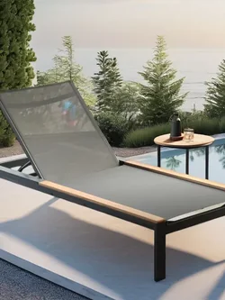 Wooden high quality beach chair garden hotel poolside sun lounger aluminum mesh outdoor sun chaise lounge hotel furniture
