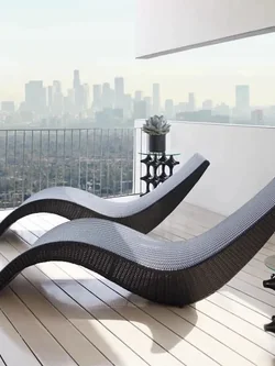 Synthetic rattan S shaped waterproof swimming pool chair wicker beach bed stacking sun lounger with cushions