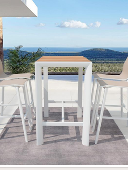 Outdoor table and chair combination modern courtyard balcony indoor living room golden teak aluminum wood bar table and chair