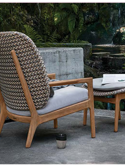 Luxury Garden outdoor furniture Teak Wood Wicker Sofa Set Hotel Low Back Two Seat Sofa