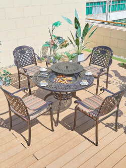 Multifunctional luxury outdoor furniture die casting aluminum bbq table and chairs in Restaurant
