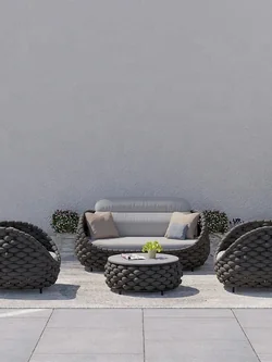 Factory modern outdoor hotel patio balcony furniture sofa curve rope patio furniture sofa chair with cushions rattan garden sofa