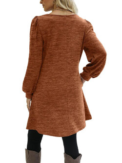 Fashion Women Round Neck Solid Color Button Long Sleeve Casual Loose Dress Vestido Feminino Dresses For Women New