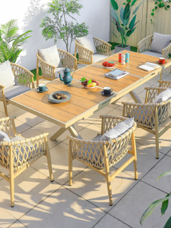courtyard garden patio plastic wood Nordic extendable table outdoor leisure dining